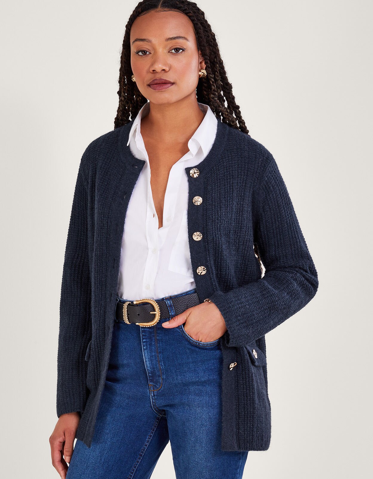 Ladies long hotsell navy blue cardigan