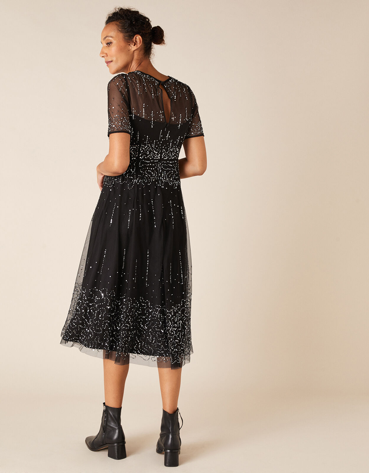 Haley Sequin Midi Dress Black