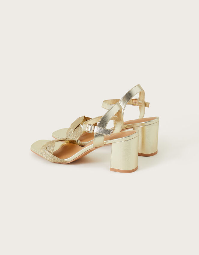 Massie Plait Detail Block Heeled Sandals, Gold (GOLD), large