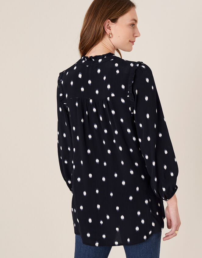 Spot Print Longline Blouse, Blue (NAVY), large