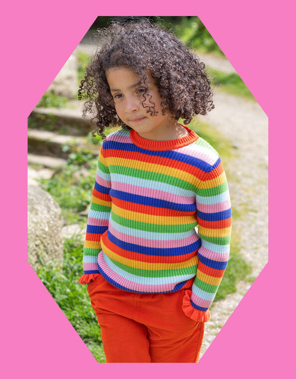Frugi Stripe Ribbed Knit Jumper, Multi (MULTI), large