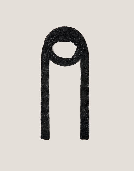 Skinny Beaded Scarf, Black (BLACK), large