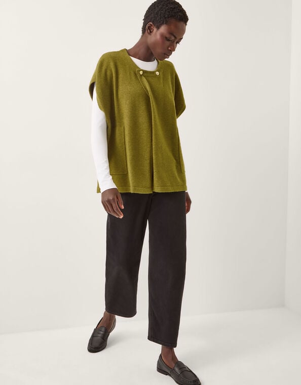 Double Breasted Knit Poncho Vest, Green (OLIVE), large