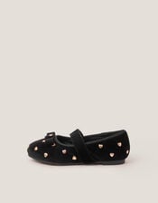 Heart Stud Velvet Ballet Flats, Black (BLACK), large