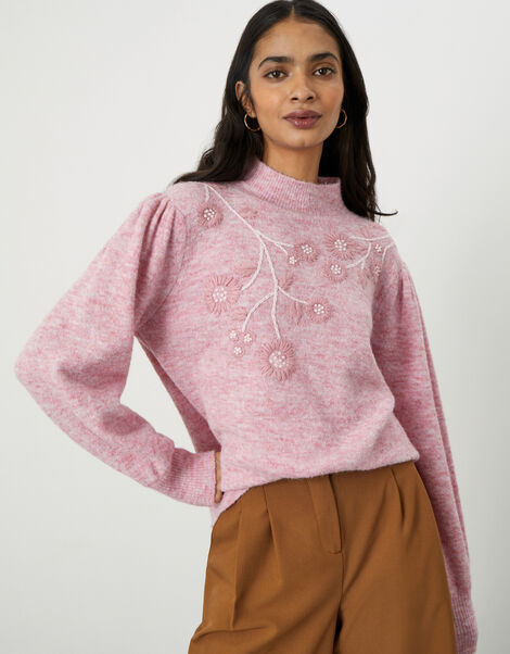 Embroidered Placement Jumper Pink, Pink (PINK), large