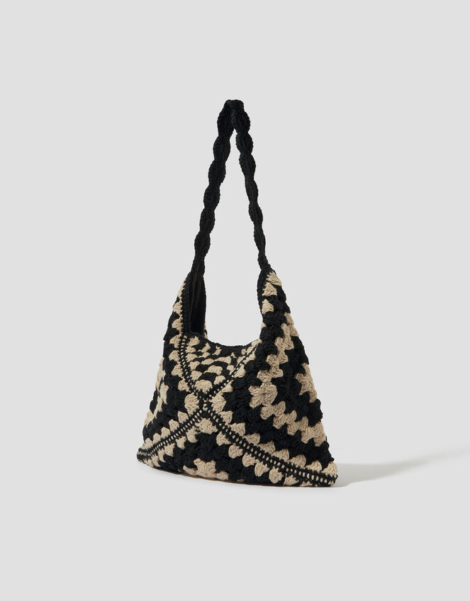 Mae Crochet Shopper Bag, Black (BLACK), large