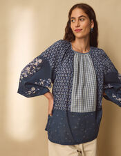 East Milly Floral Patchwork Blouse, Blue (BLUE), large