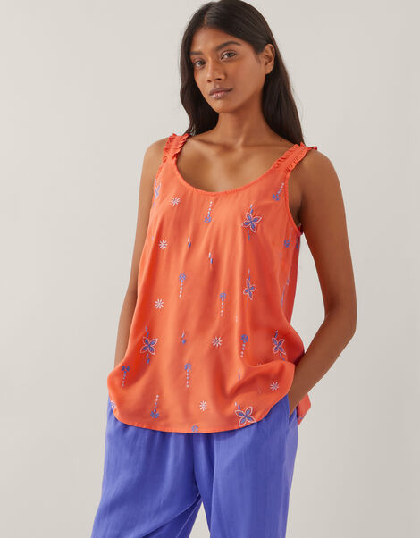 Kamila Embroidered Cami Top, Orange (ORANGE), large