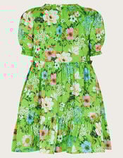 Puff Sleeve Floral Dress, Green (GREEN), large