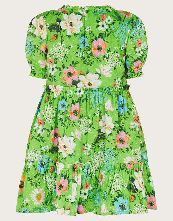 Puff Sleeve Floral Dress, Green (GREEN), large