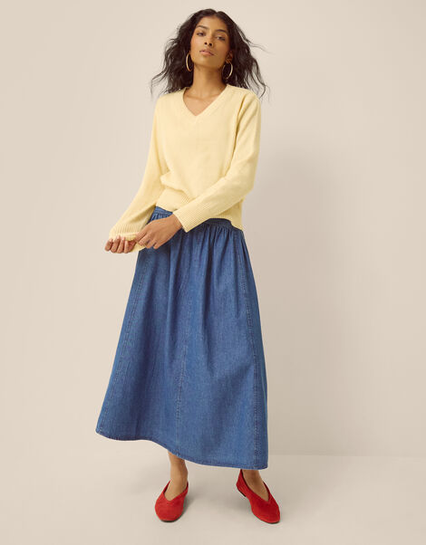 Paloma Denim Midi Skirt, Blue (MID AUTHENTIC BLUE), large