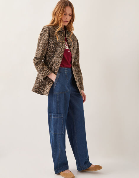 Annie Leopard Print Denim Jacket, Brown (BROWN), large