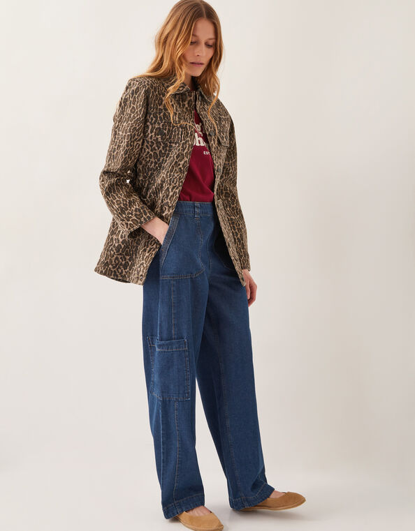 Annie Leopard Print Denim Jacket, Brown (BROWN), large