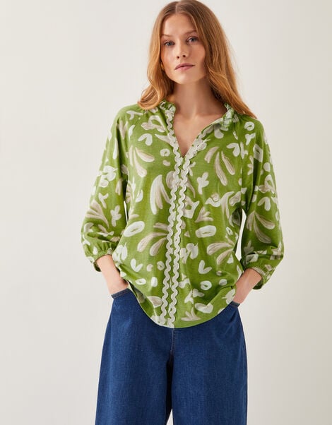 Rosie Abstract Print Jersey Blouse, Green (GREEN), large