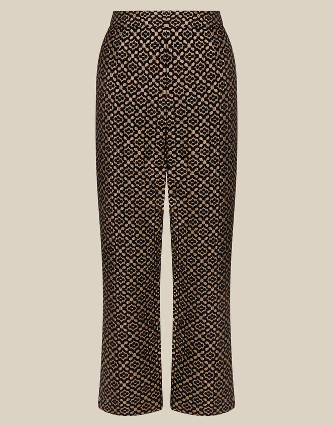 Jodi High Waisted Jacquard Straight Leg Trousers, Black (BLACK), large
