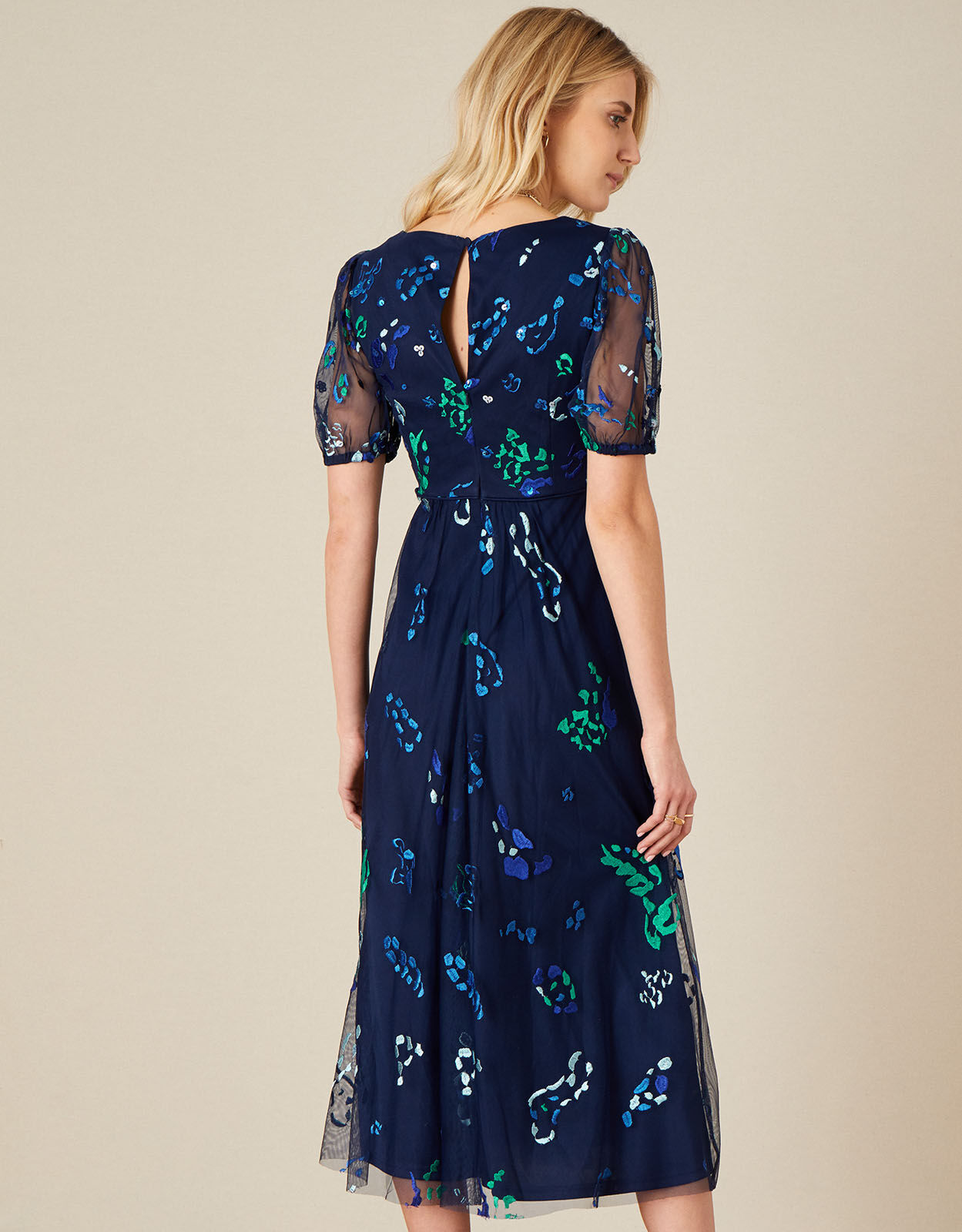 Ana Animal Embroidered Midi Dress Blue 
