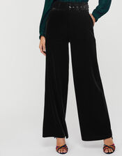 Victoria Velvet Wide Leg Trouser, Black (BLACK), large
