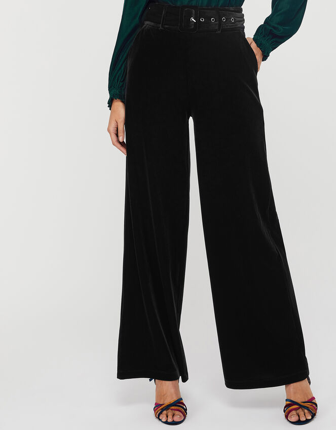 Victoria Velvet Wide Leg Trouser, Black (BLACK), large