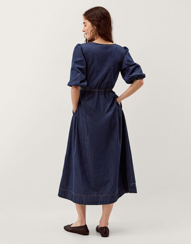 Lily Square Neck Denim Midi Dress, Blue (INDIGO), large