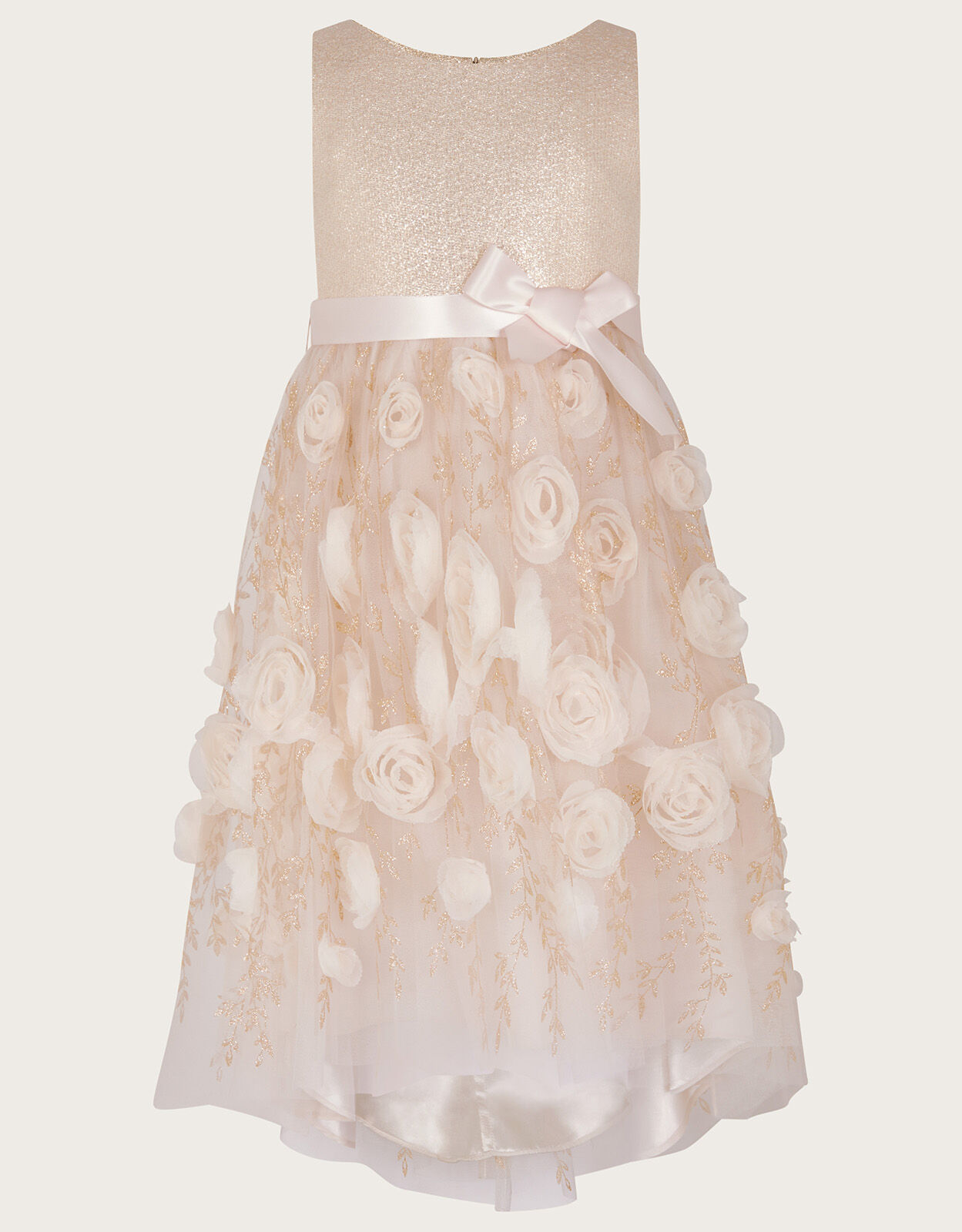 Ella 3D Roses Dress Gold