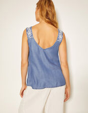 Isolde Embroidered Chambray Cami Top, Blue (DENIM BLUE), large