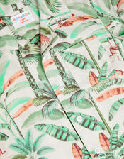 Palm Print Cotton Shirt & Shorts Set, Ivory (IVORY), large