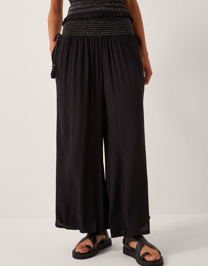Heidi Shirred Wide Leg Pants, Black (BLACK), large