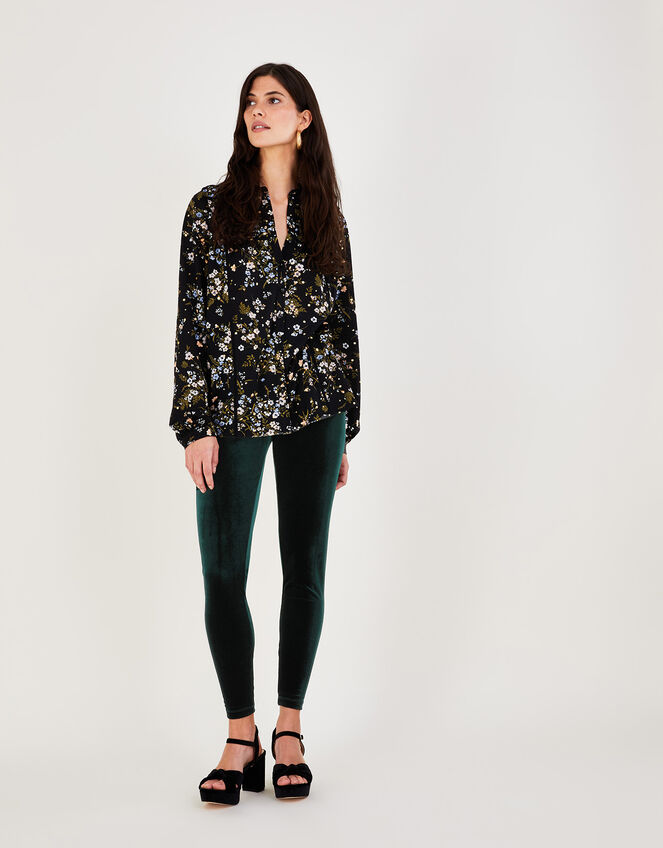 High Waisted Velvet Leggings, Green (DARK GREEN), large