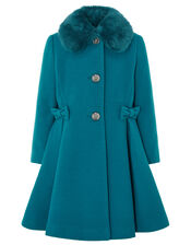 Bow Flared Coat, Teal (TEAL), large