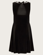Laureli Bow Velour Sleeveless Dress, Black (BLACK), large