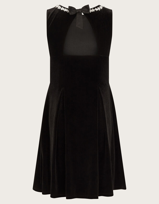 Laureli Bow Velour Sleeveless Dress, Black (BLACK), large