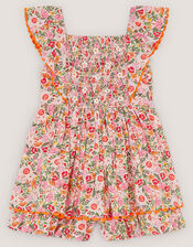 Floral Smocked Romper, Pink (PINK), large