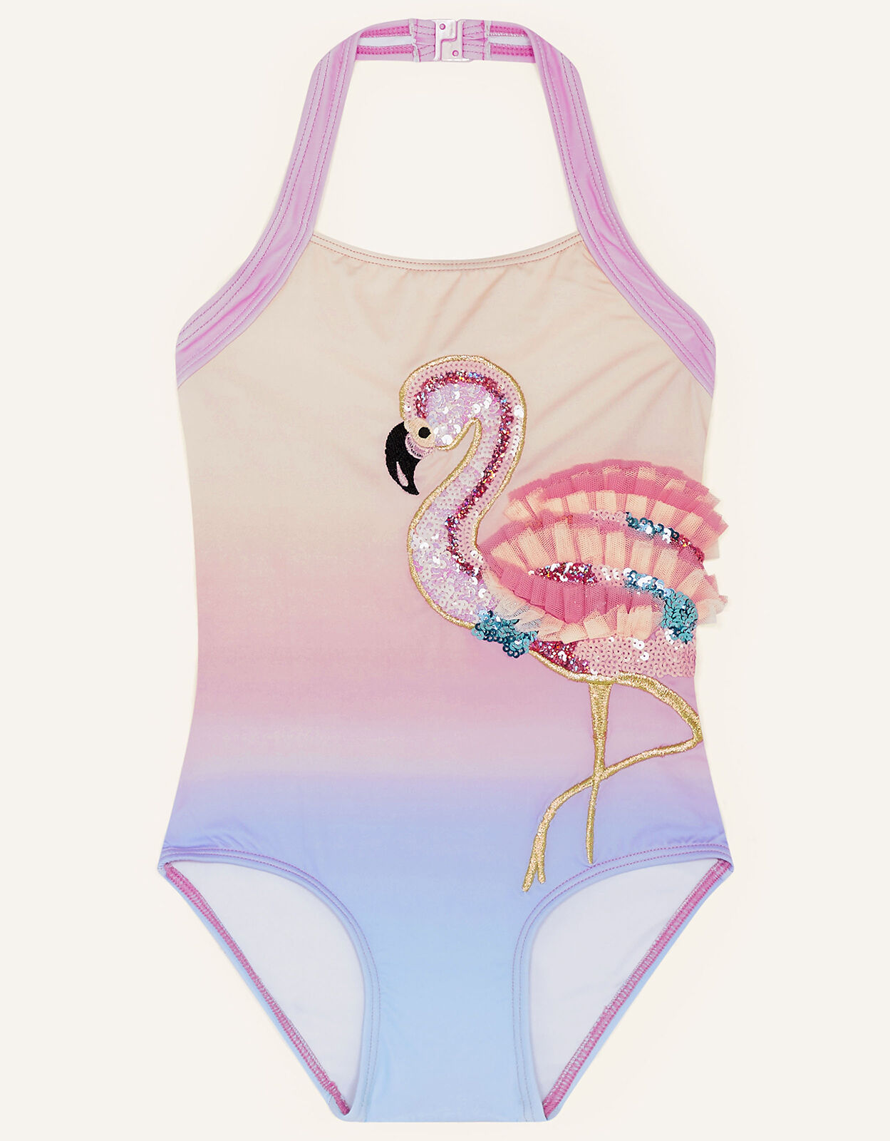 Flamingo on Ombre Stripe Swimsuit Pink