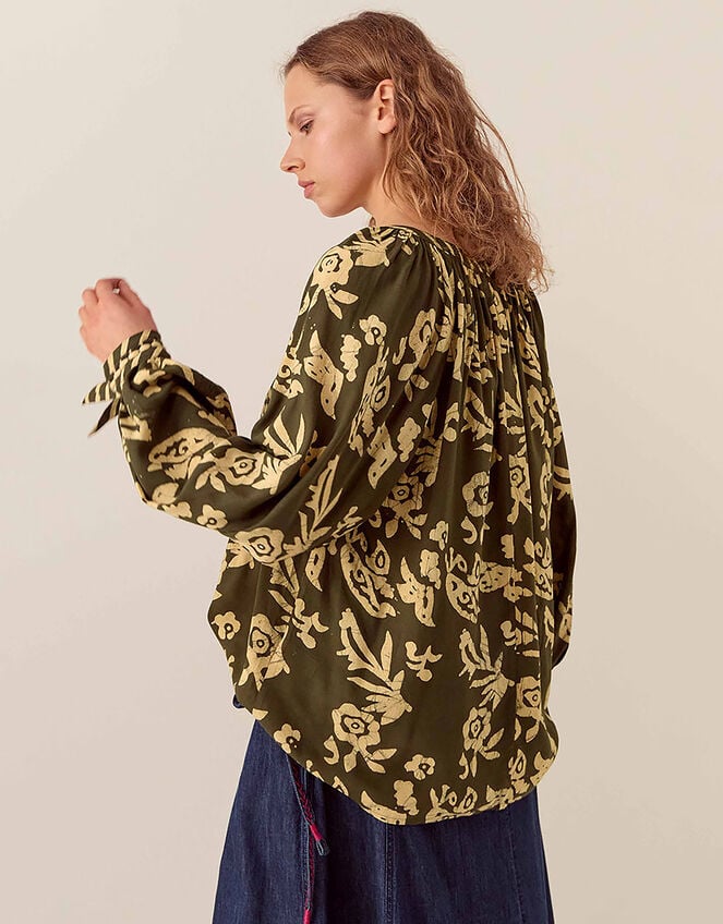 East Kris Hand Batik Top, Green (OLIVE), large
