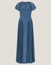 Madison Flutter Sleeve Pleated Bridesmaid Dress, Blue (PETROL), large