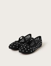 Diamante Mesh Ballet Flats, Black (BLACK), large