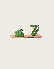 Cutwork Leather Sandals, Green (GREEN), large