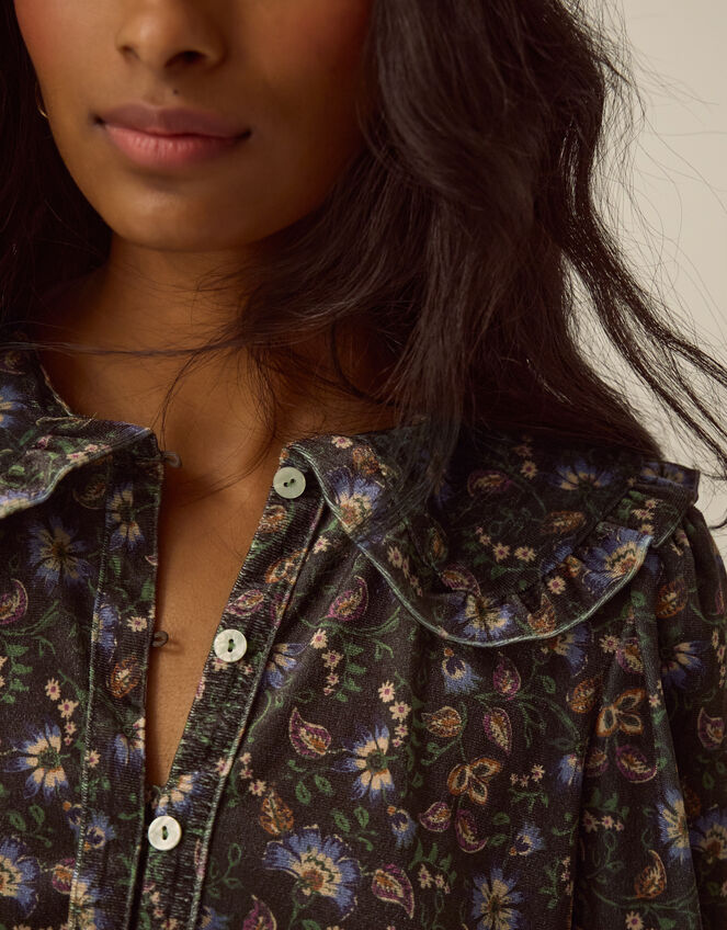 Carly Floral Velvet Shirt, Brown (BROWN), large