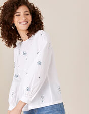 Nylah Gem Blouse in Pure Cotton, Ivory (IVORY), large