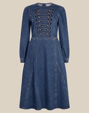 Military Denim Midi Dress , Blue (MID AUTHENTIC BLUE), large