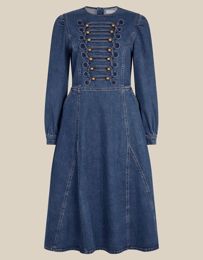 Military Denim Midi Dress , Blue (MID AUTHENTIC BLUE), large