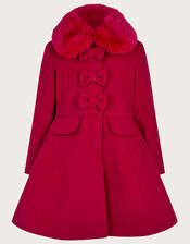 Triple Bow Skirted Coat with Faux Fur Collar , Red (RED), large