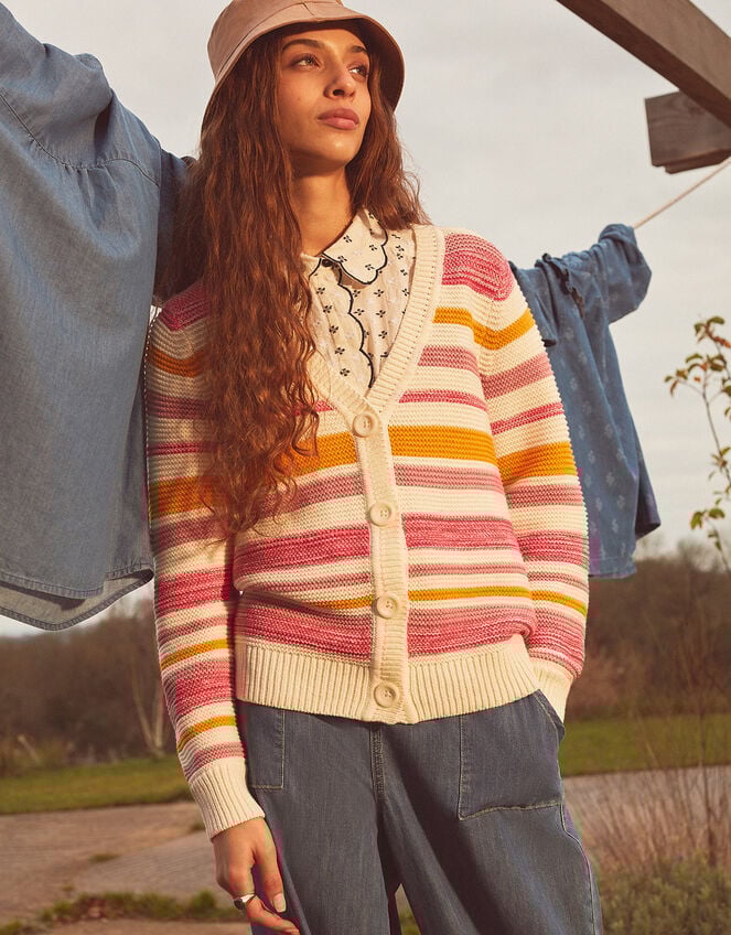 Coloured Stripe Textured Cardigan, Multi (MULTI), large