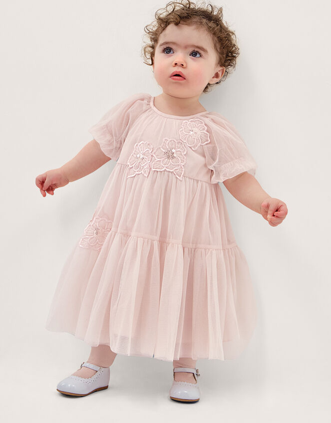 Baby Leila Embroidered Tulle Party Dress, Pink (PALE PINK), large