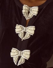 Bella Puff Sleeve Embellished Bow Velvet Dress, Black (BLACK), large