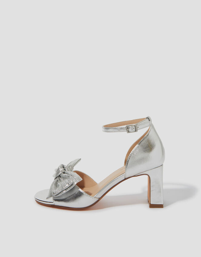 Taya Metallic Bow Heeled Sandals, Silver (SILVER), large