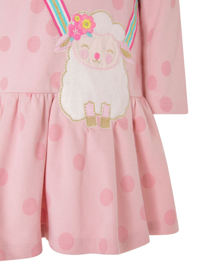 Baby Sheep Sweat Dress in Organic Cotton , Pink (PINK), large