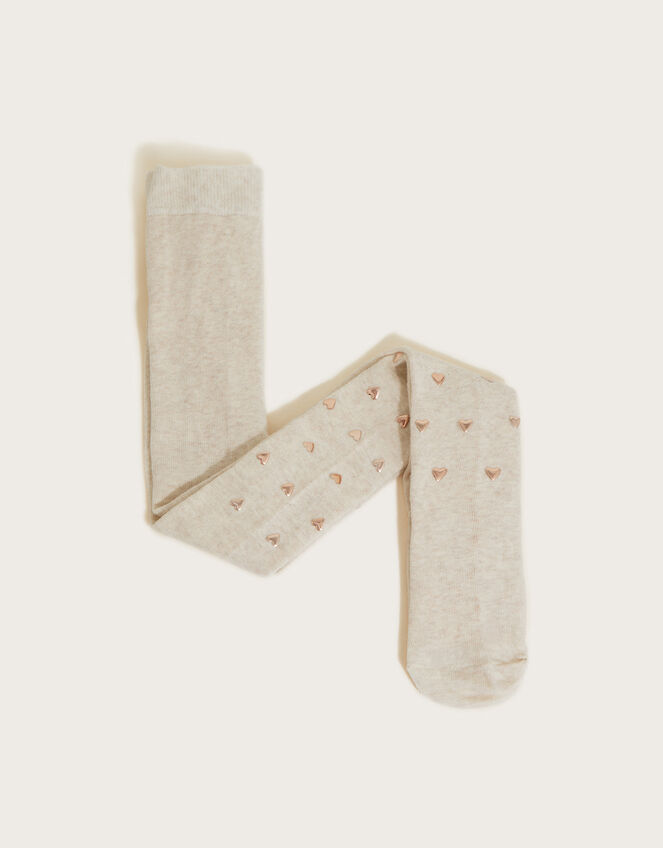 Heart Stud Tights, Camel (OATMEAL), large