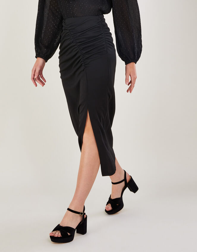 Ruched Crepe Jersey Skirt, Black (BLACK), large