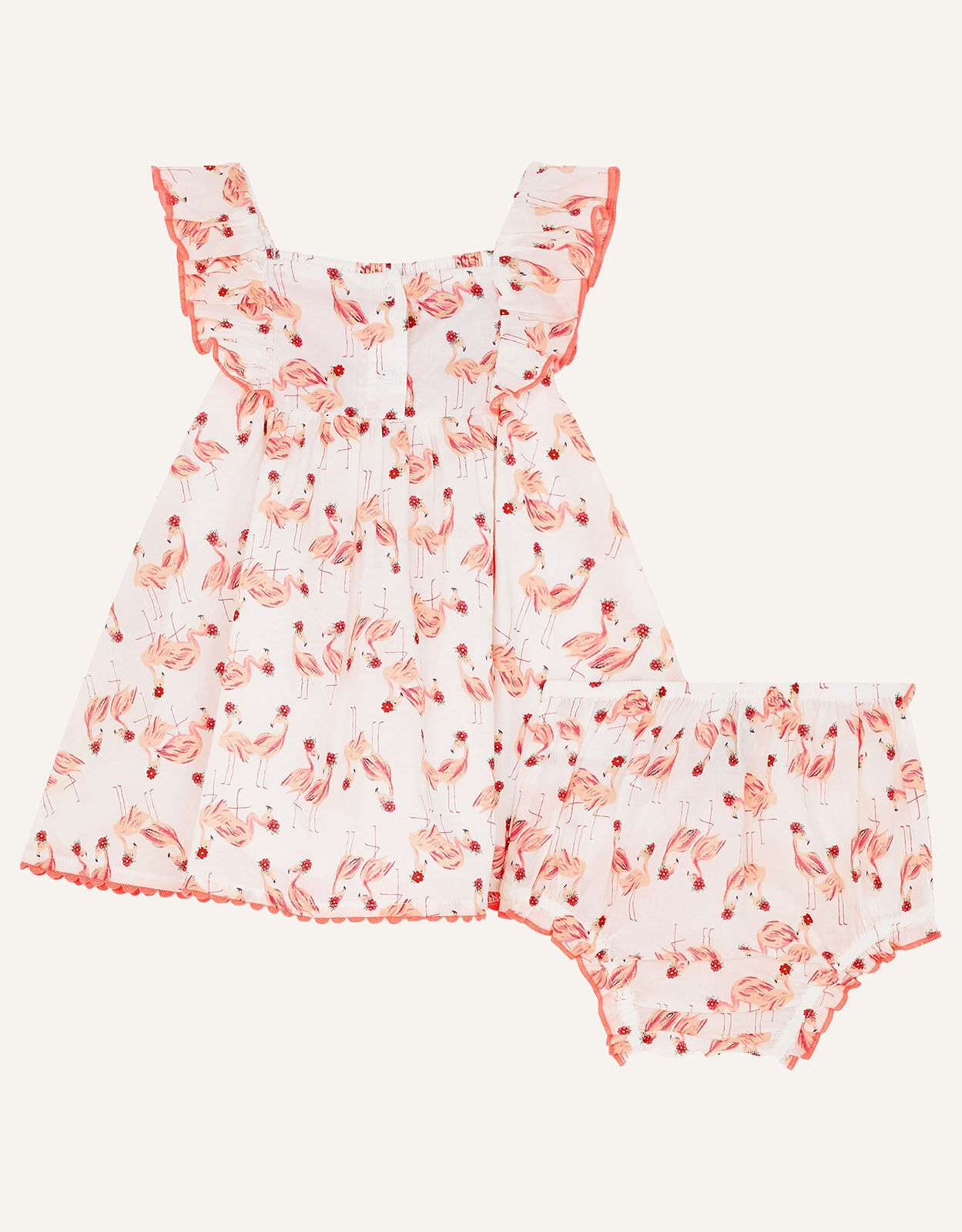 Newborn Flamingo Dress and Briefs Set White